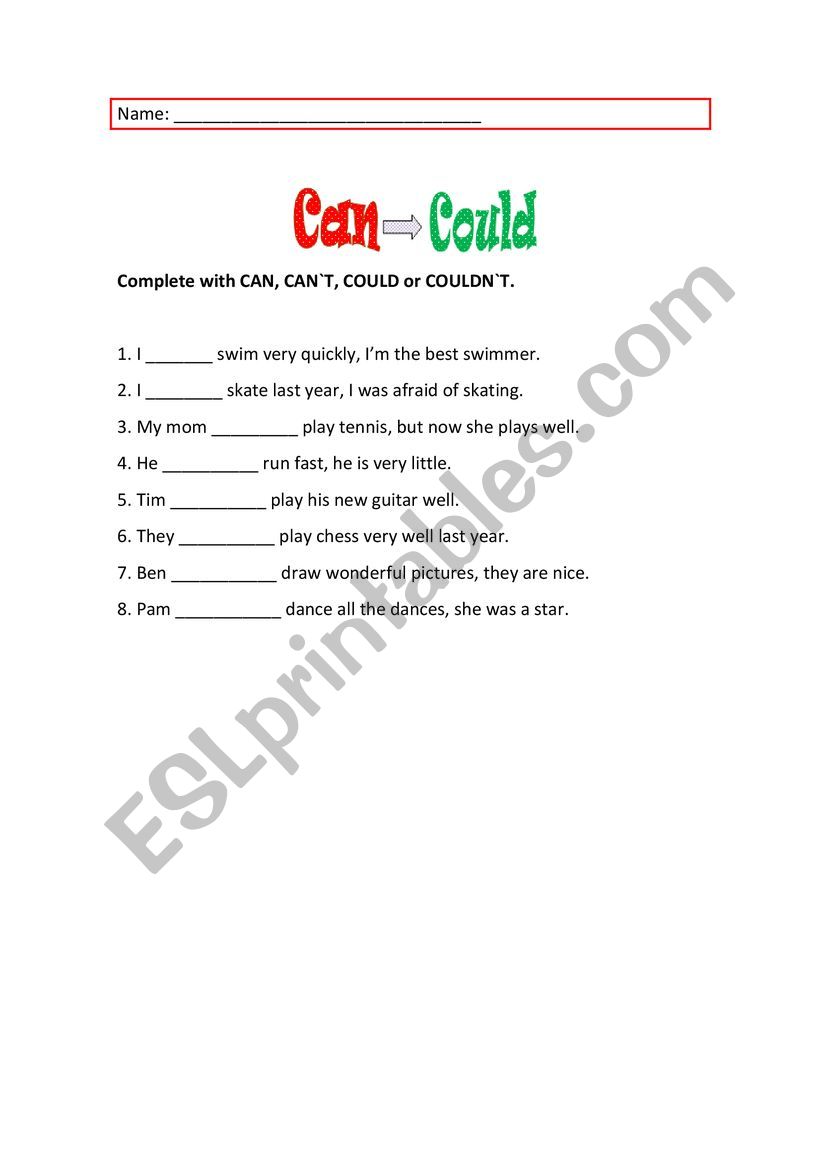 Can or could? worksheet