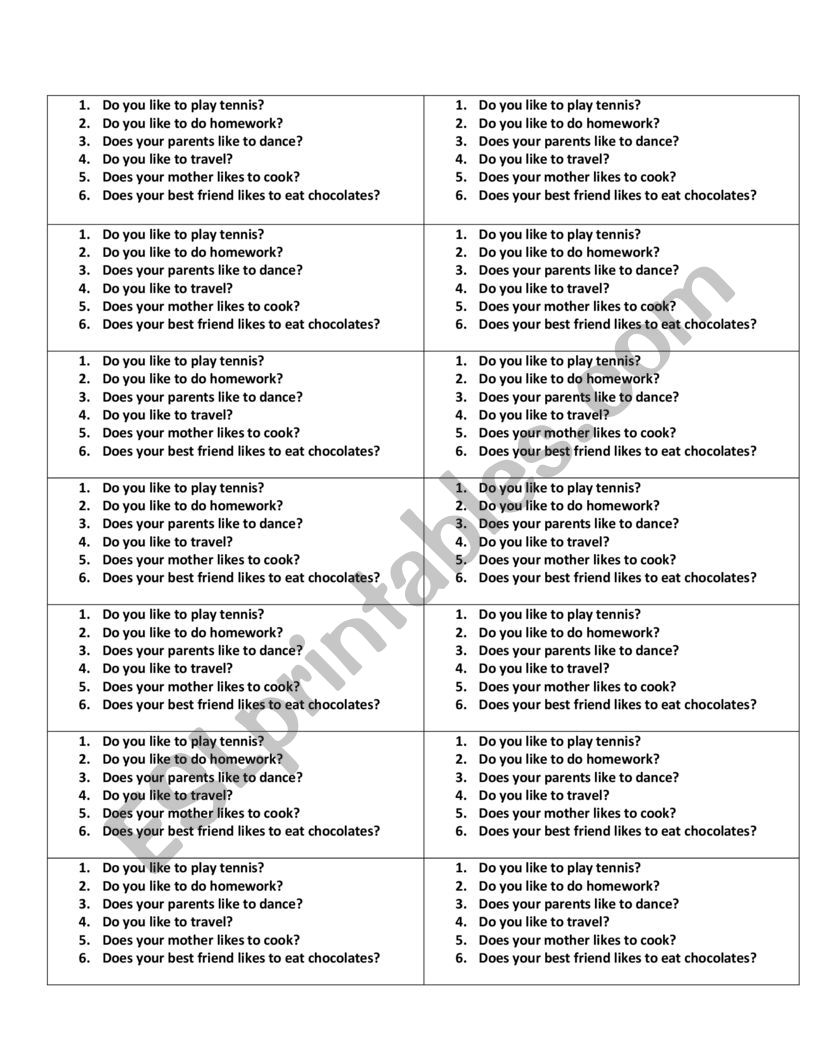 LIKE AND DISLIKE worksheet