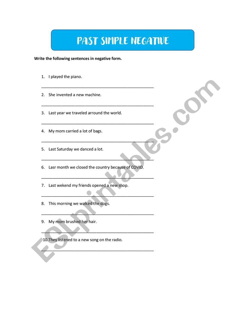 Past simple negative form worksheet