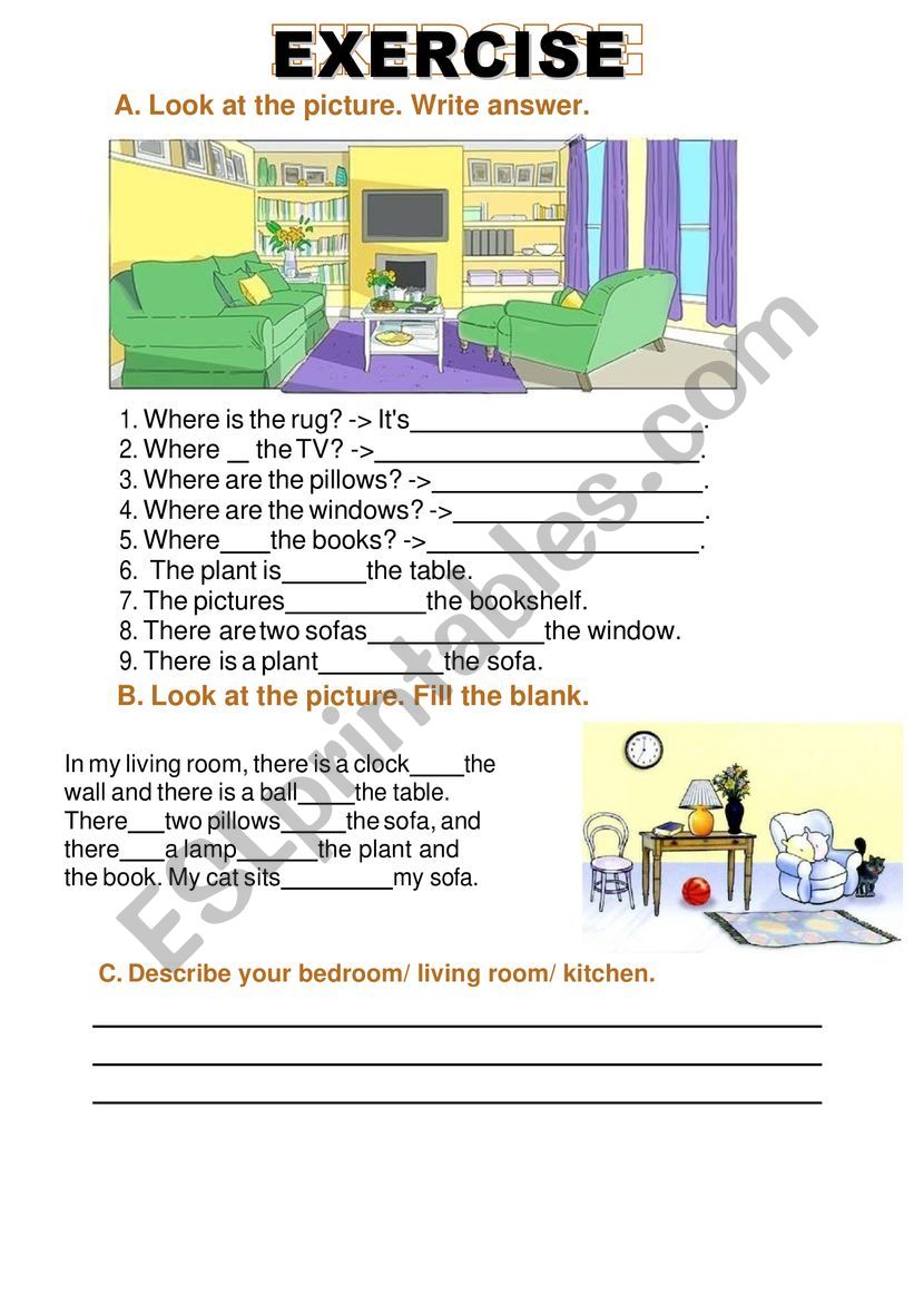 Preposition Exercise Describe Position Objects In House ESL Worksheet By Jasmiine17