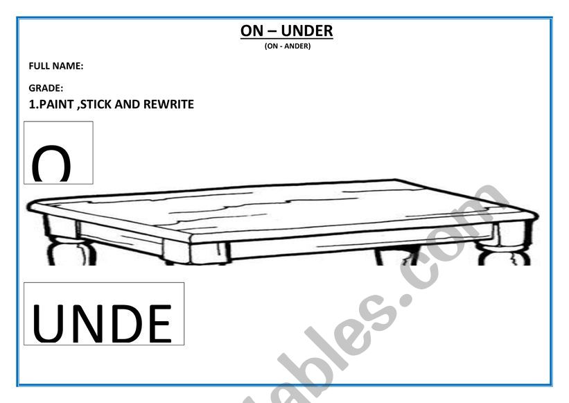 ON - UNDER worksheet