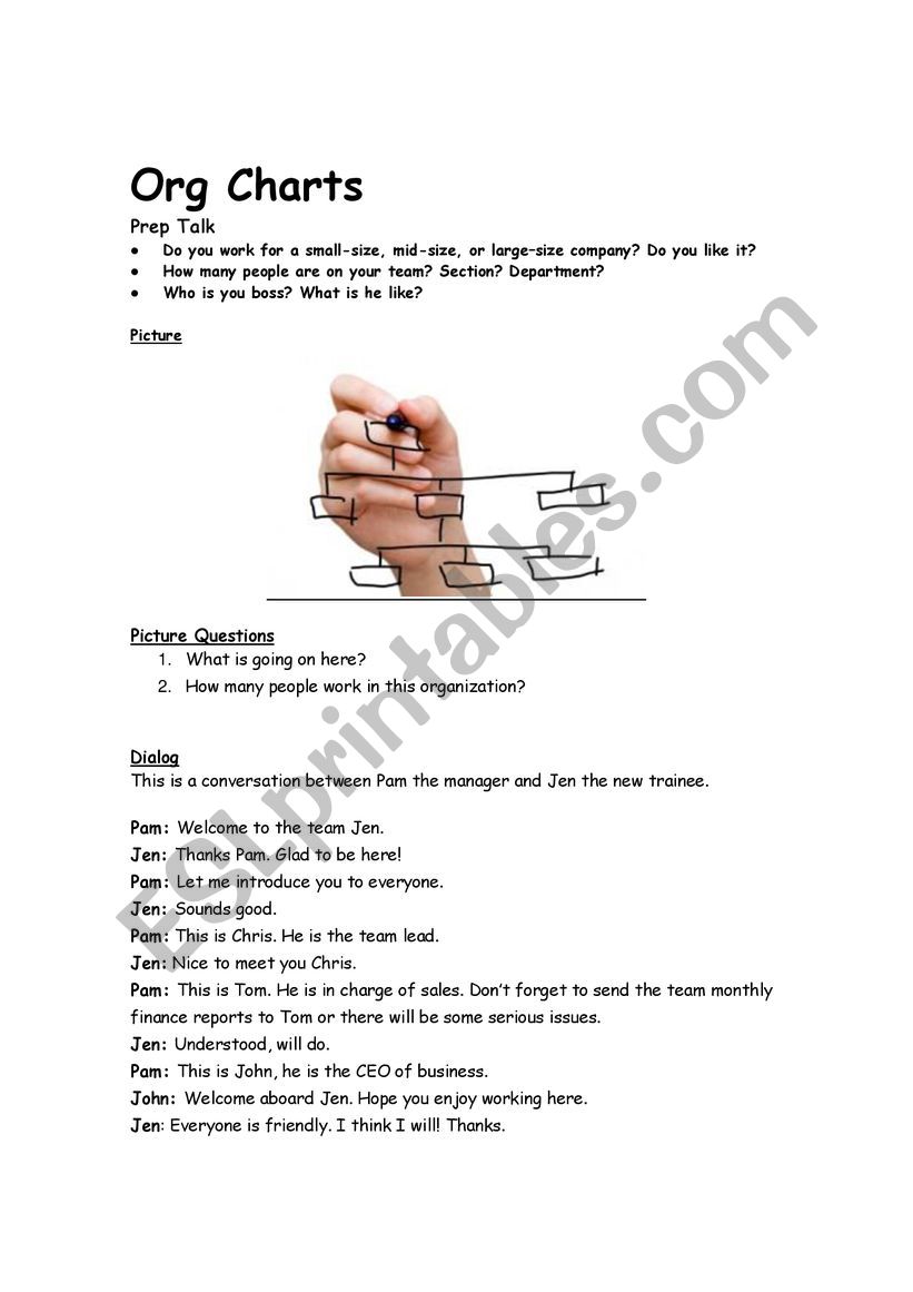 ORGANIZATION CHART worksheet