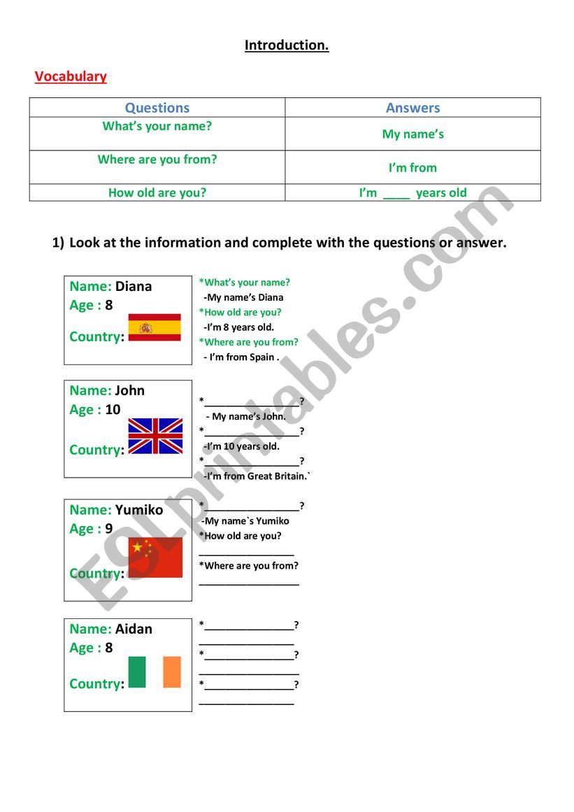 INTRODUCTION worksheet