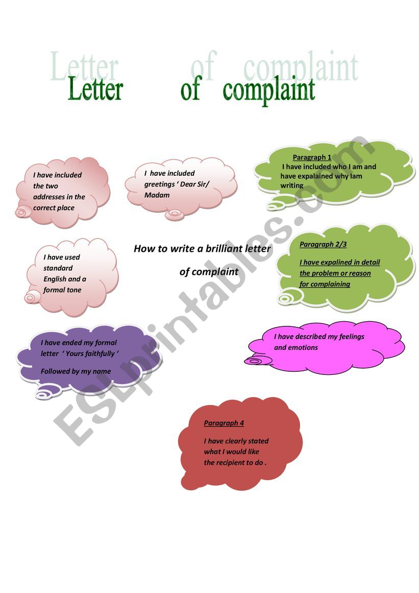 letter of complain worksheet