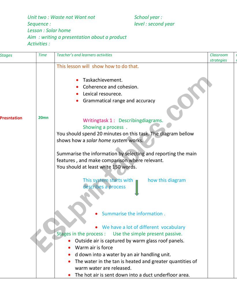 lesson plan solar home worksheet