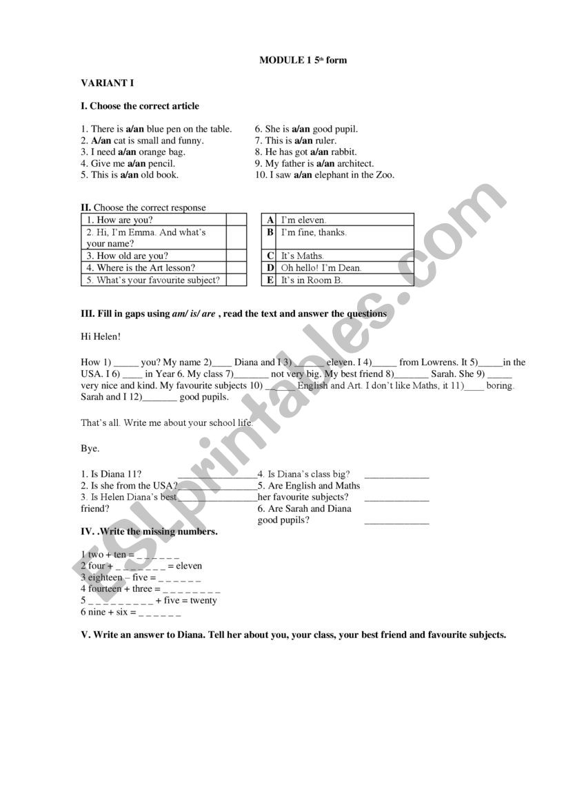 To be and numbers worksheet