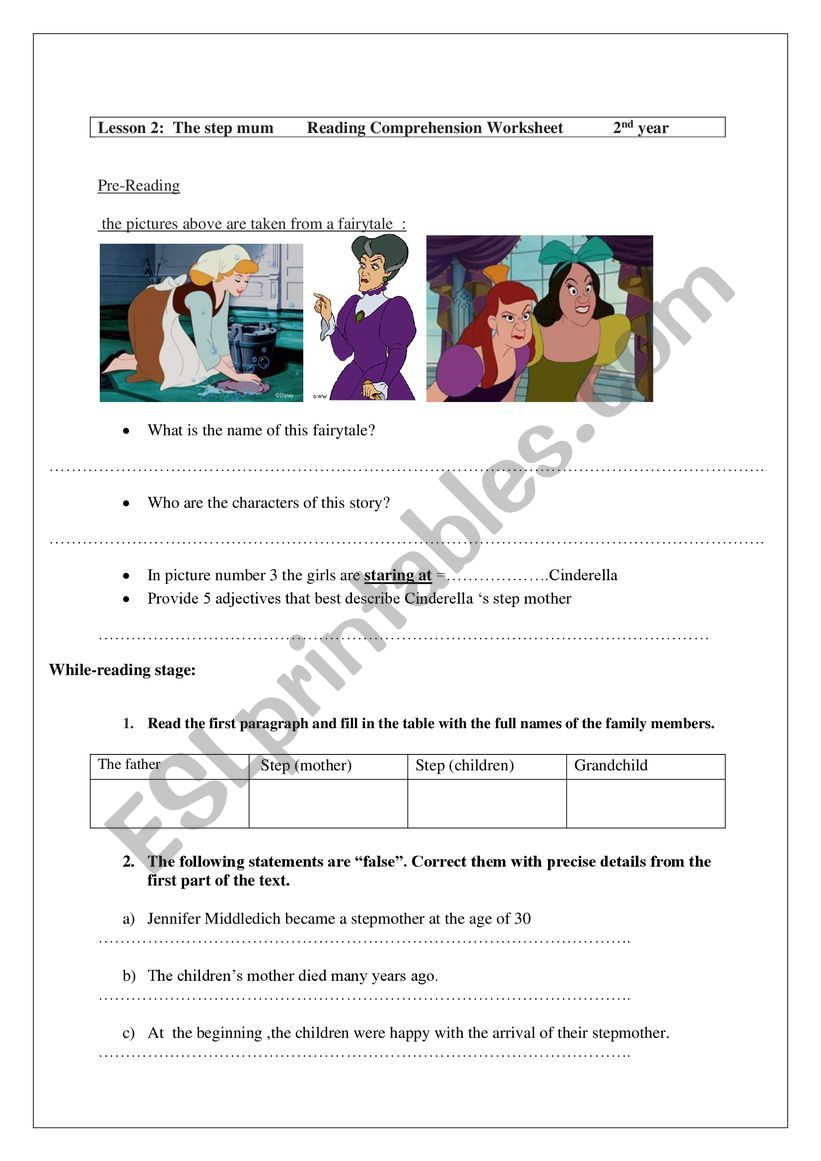 the stepmum worksheet