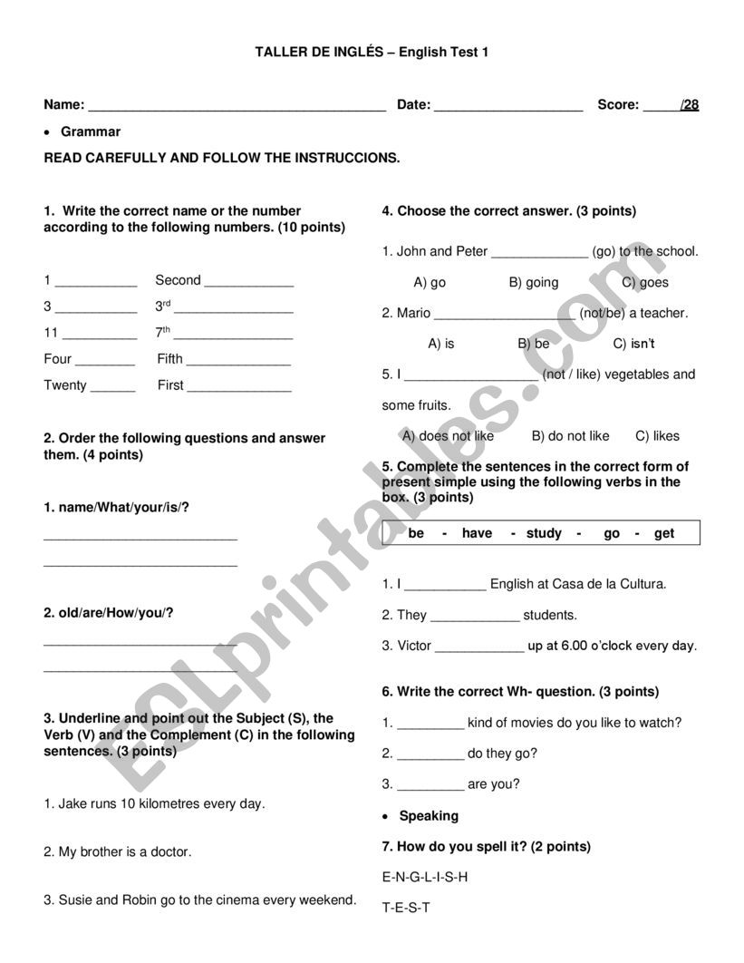 English Test Beginner worksheet