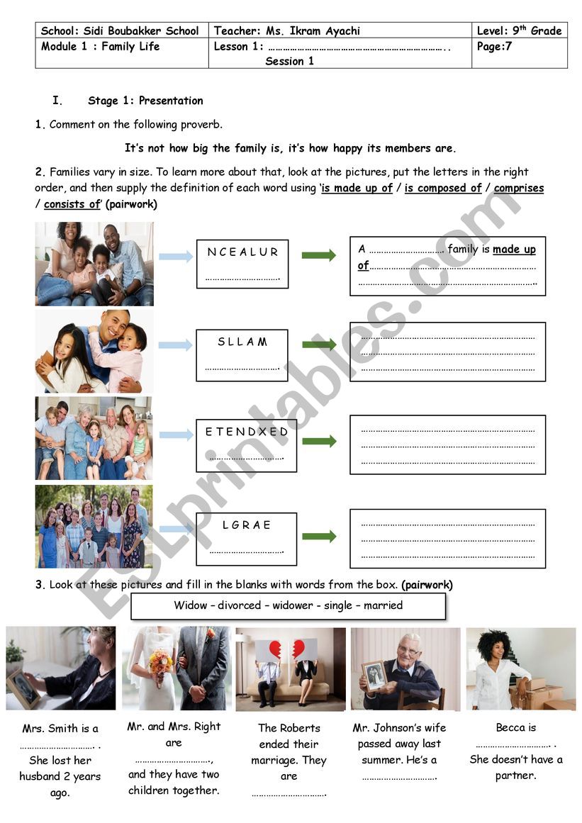 9th Grade - Module 1 - Lesson n° 1 - Family Relationships - ESL ...