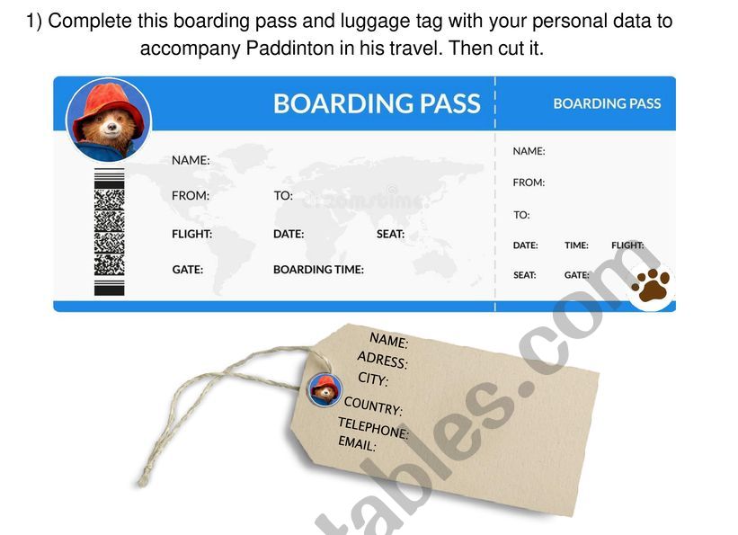 Paddington boarding pass worksheet