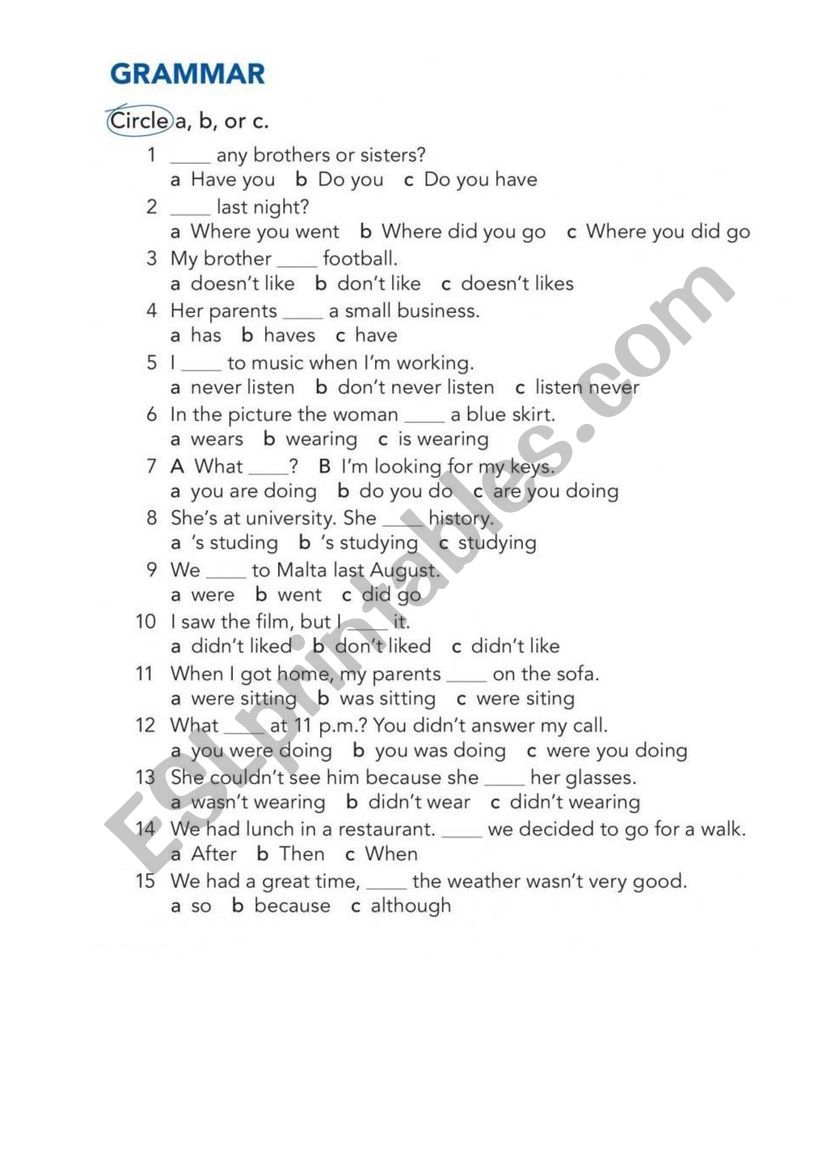 Test for beginners Grammar worksheet
