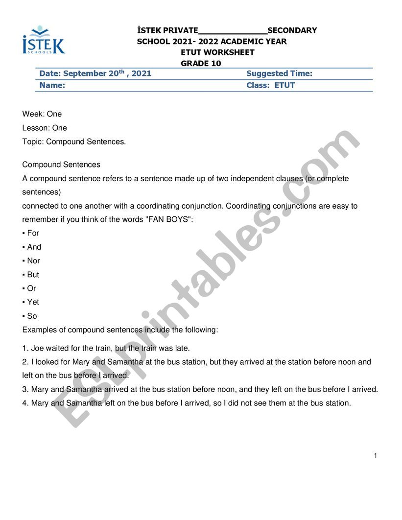 Grade 7 Grammar worksheet