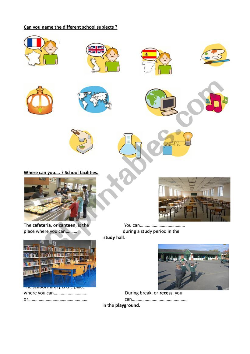 School stuff and facilities worksheet