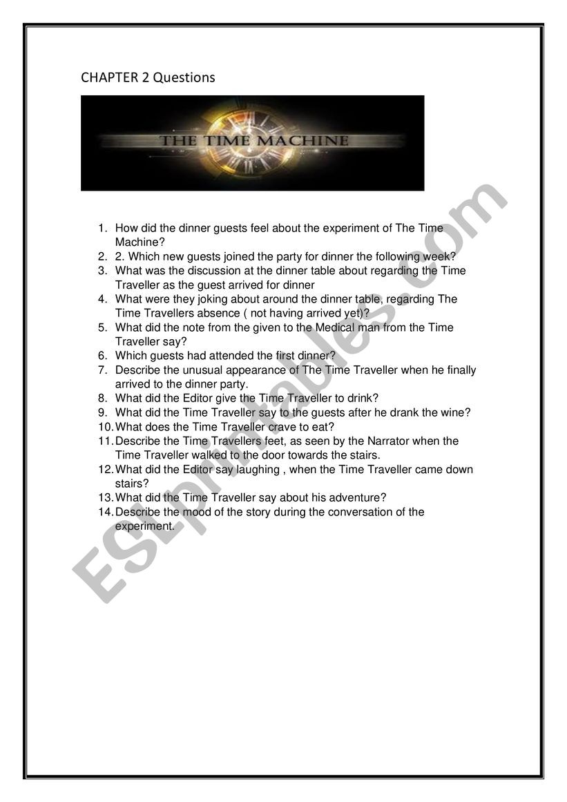 The Time Machine Chapter 2 Comprehension Activity