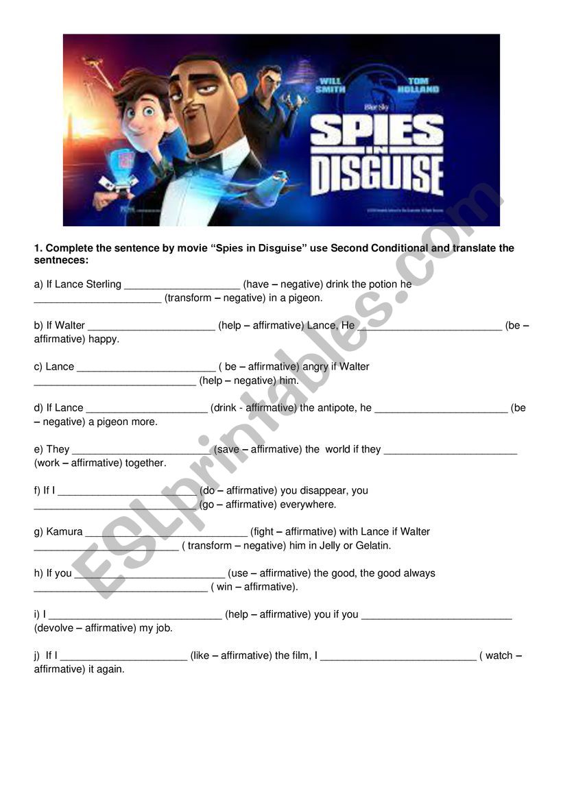 Movie: Spies in Disguise worksheet