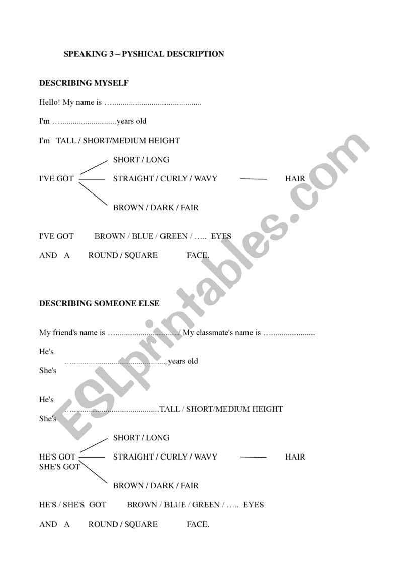 Physical description worksheet