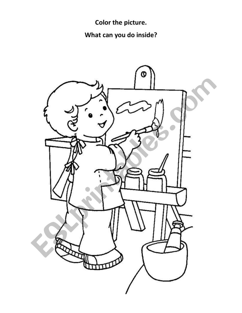 Inside - Outside coloring pages - ESL worksheet by jacy.thuychau