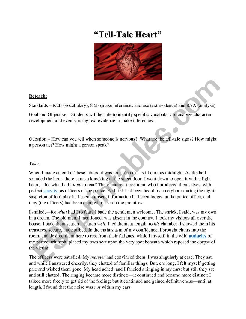 Tell-Tale Heart Mini Lesson worksheet