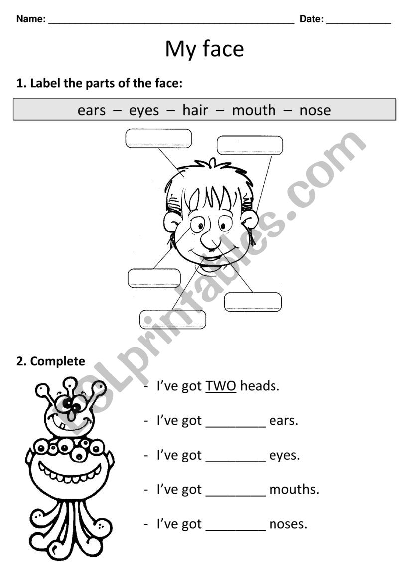 MY FACE worksheet