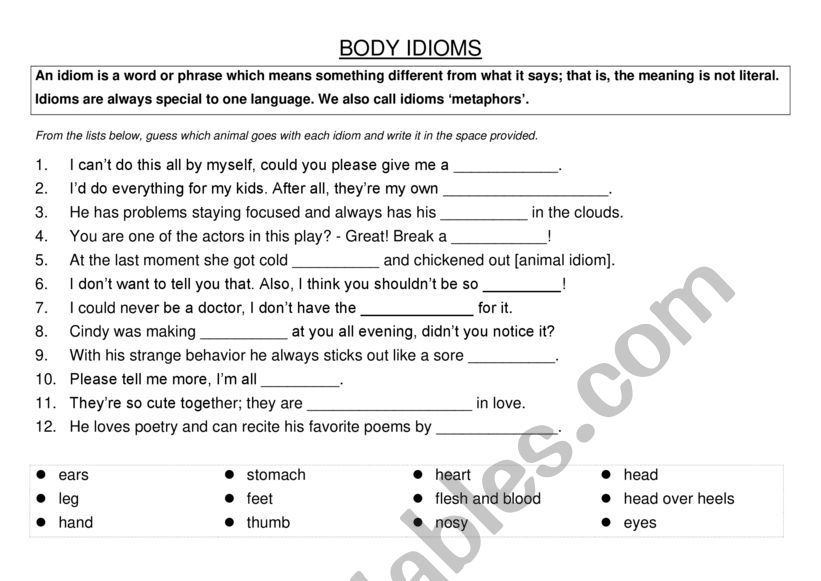 Body Idioms - ESL worksheet by mike.jane