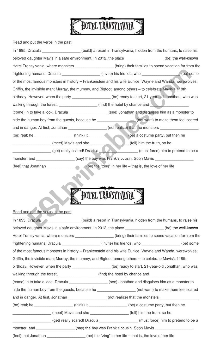 hotel transylvania vocabulary worksheet