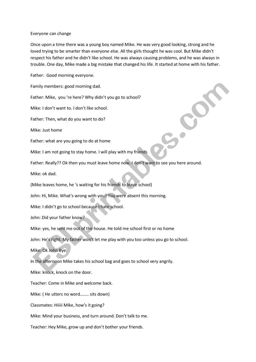 Story/ play worksheet