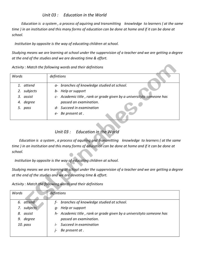 education worksheet