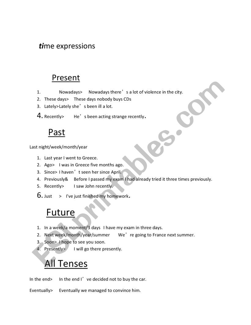 Tenses exercices worksheet