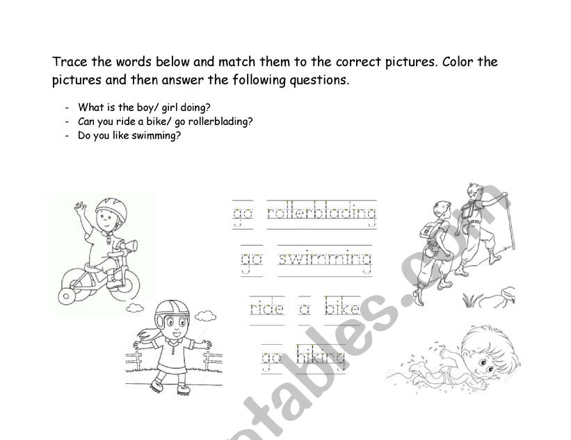 Outdoor activities worsksheet worksheet