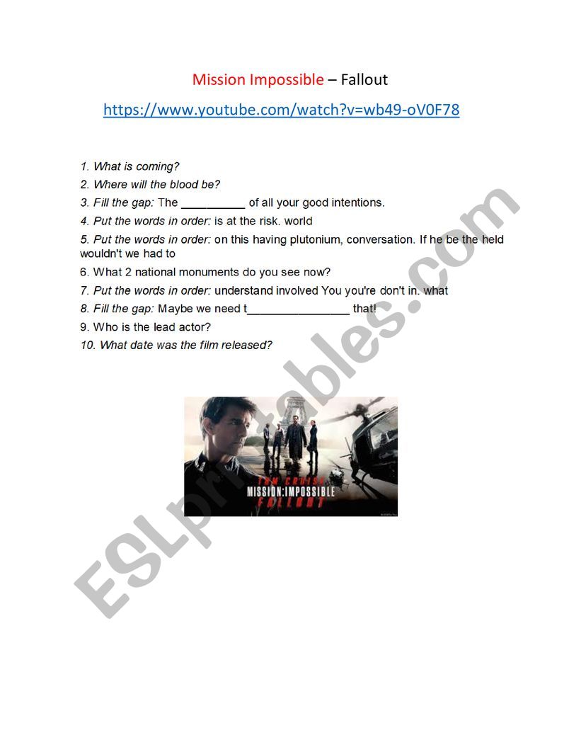Miission Impossible - Fallout worksheet