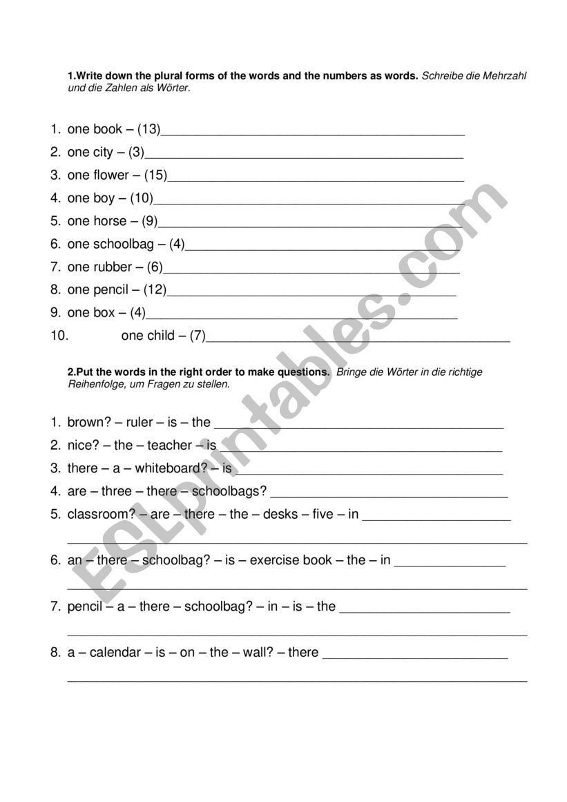 Singular Plural Nouns worksheet