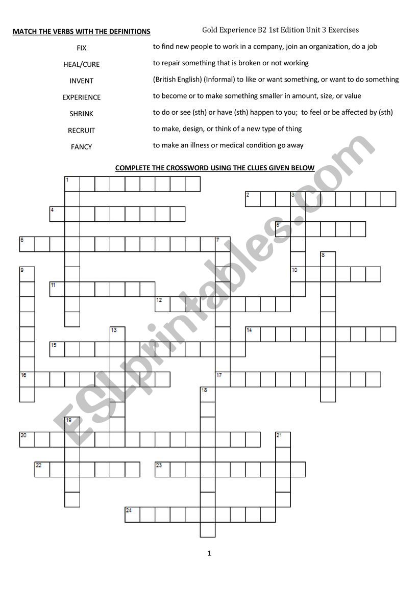 Gold Experience B2 Unit 3 Exercises