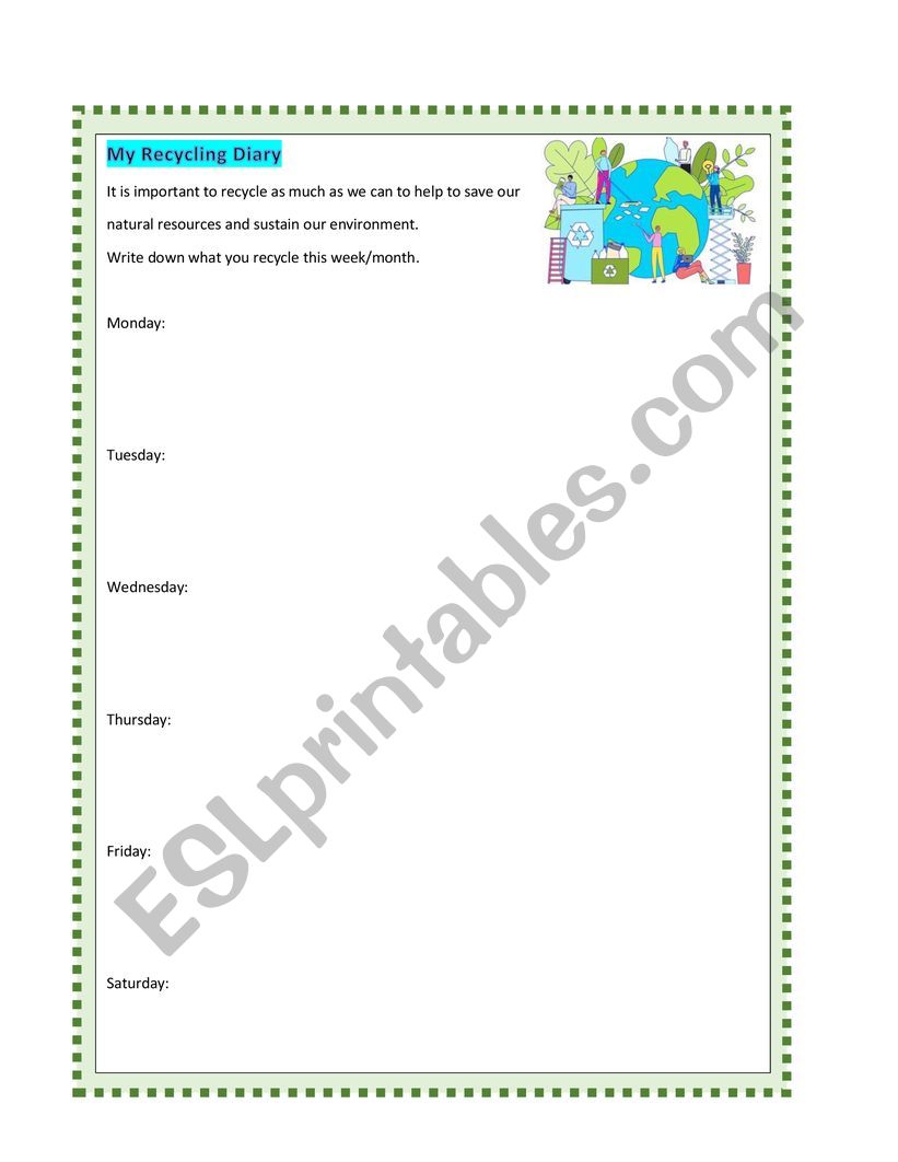 My Recycling Diary worksheet