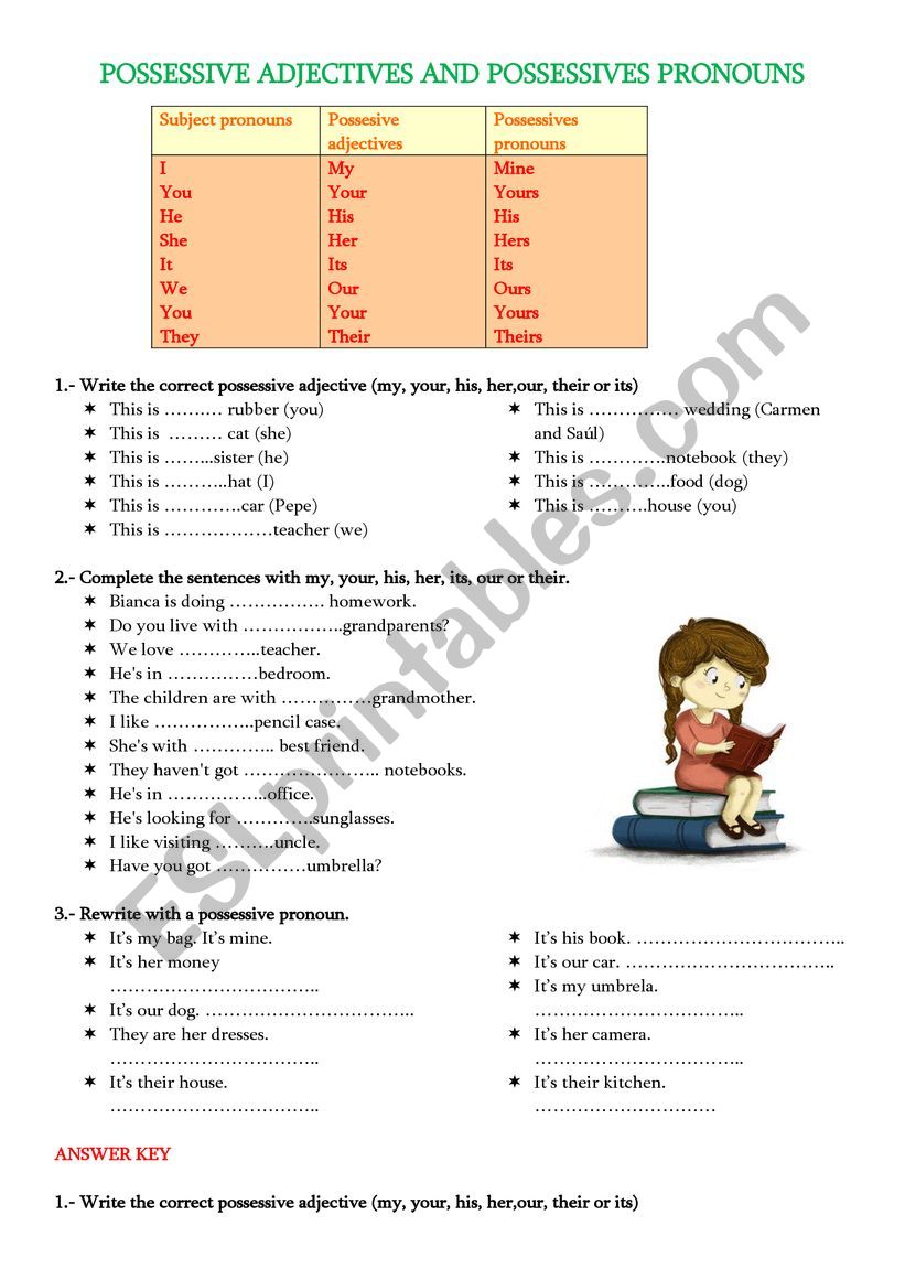 POSSESSIVES ESL Worksheet By PYR79