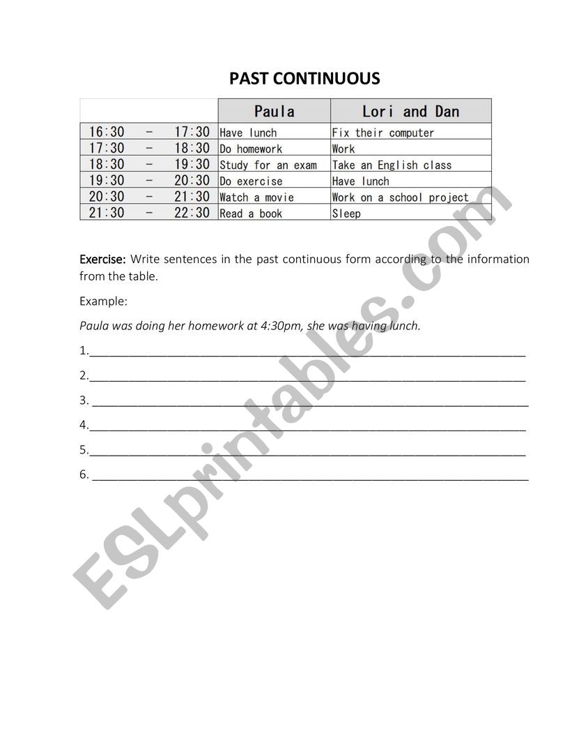 PAST CONTINUOUS worksheet