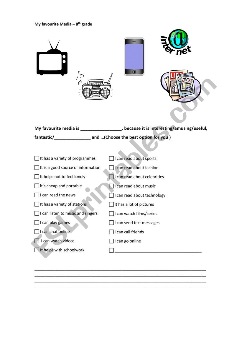 My favourite media worksheet