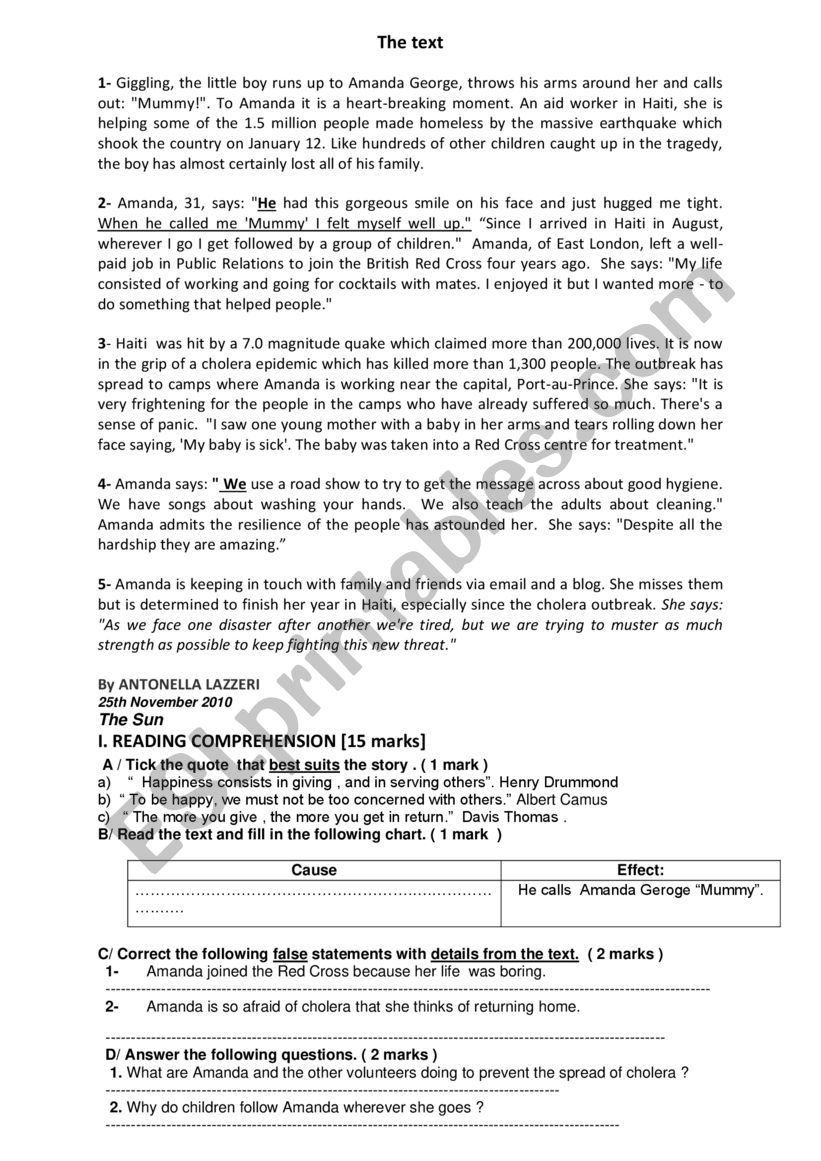 end term test 2nd form  worksheet