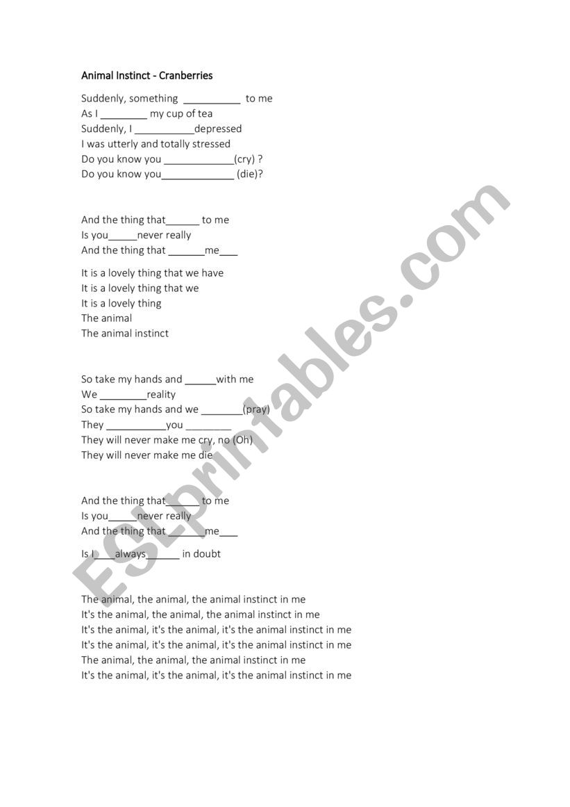 Cranberries - Animal Instinct worksheet