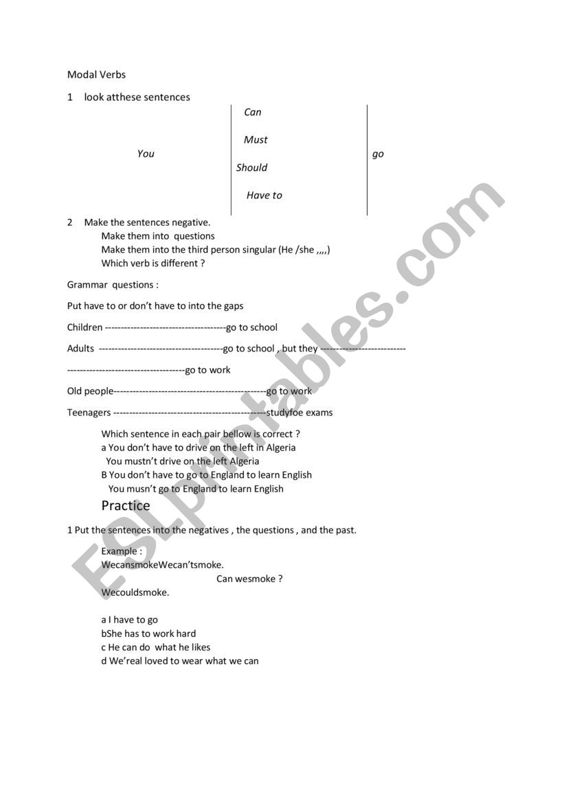 Modal verbs in English worksheet