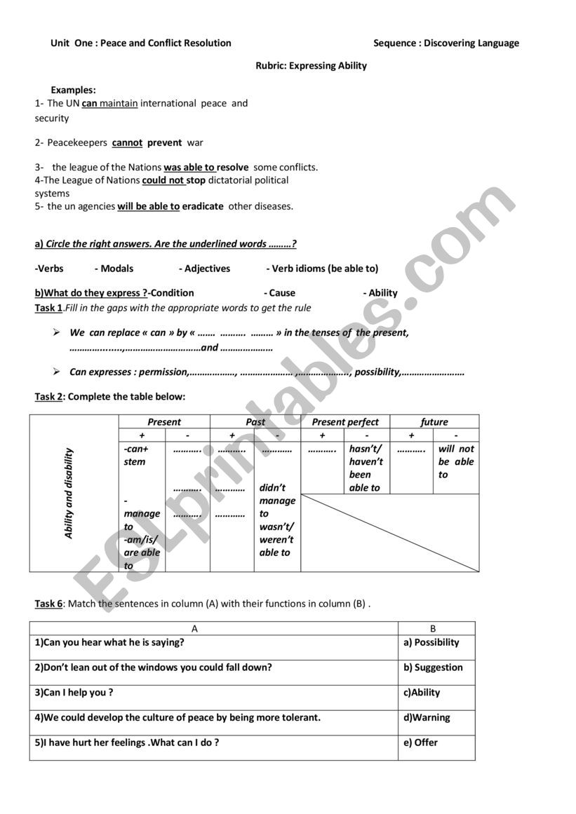 Expressing ability worksheet