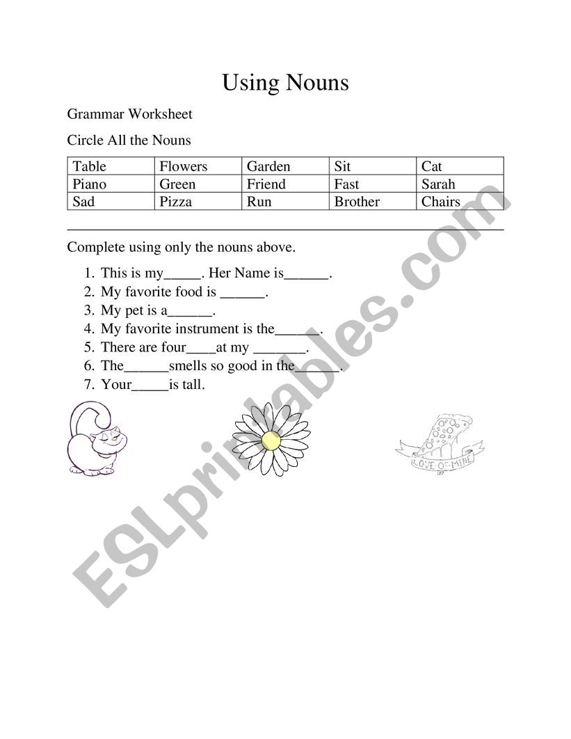 Using Nouns worksheet