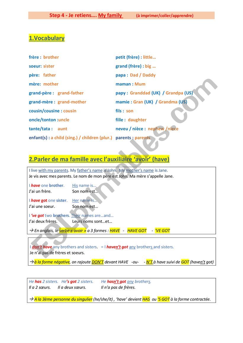 family vocabulary + have  worksheet