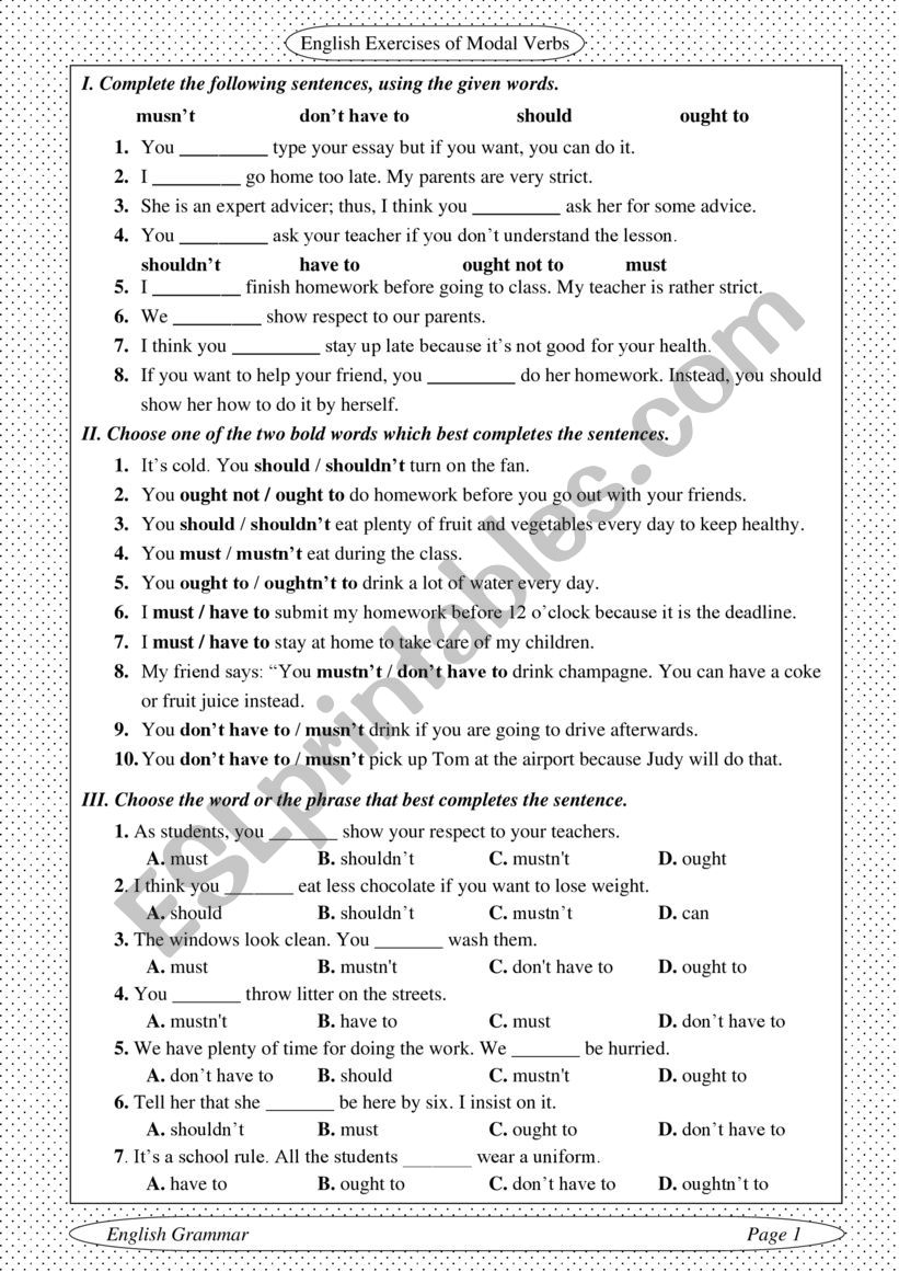 MODAL VERBS - ESL worksheet by ngocbichavlv2