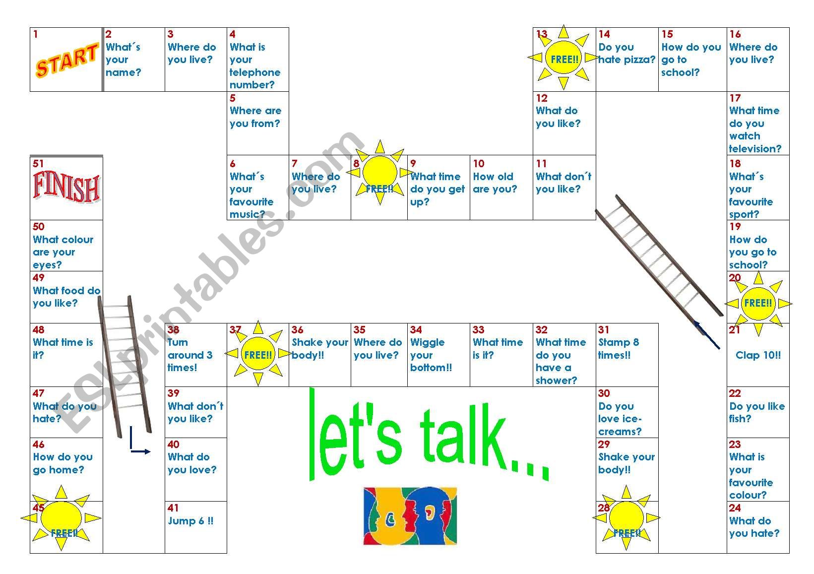 Board game: let´s talk - ESL worksheet by educount