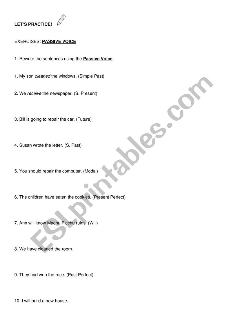 Passive Voice Exercises worksheet