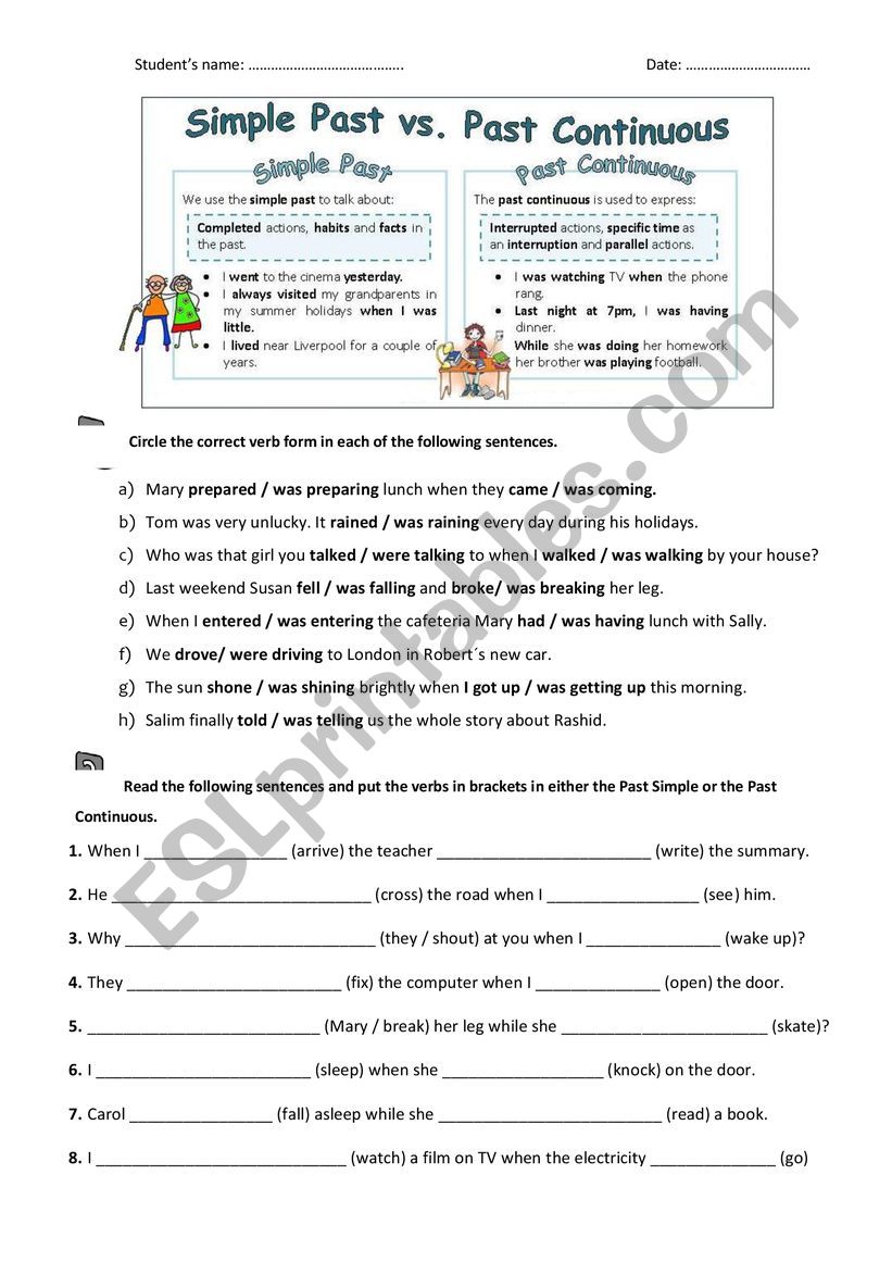 past simple and continuous worksheet