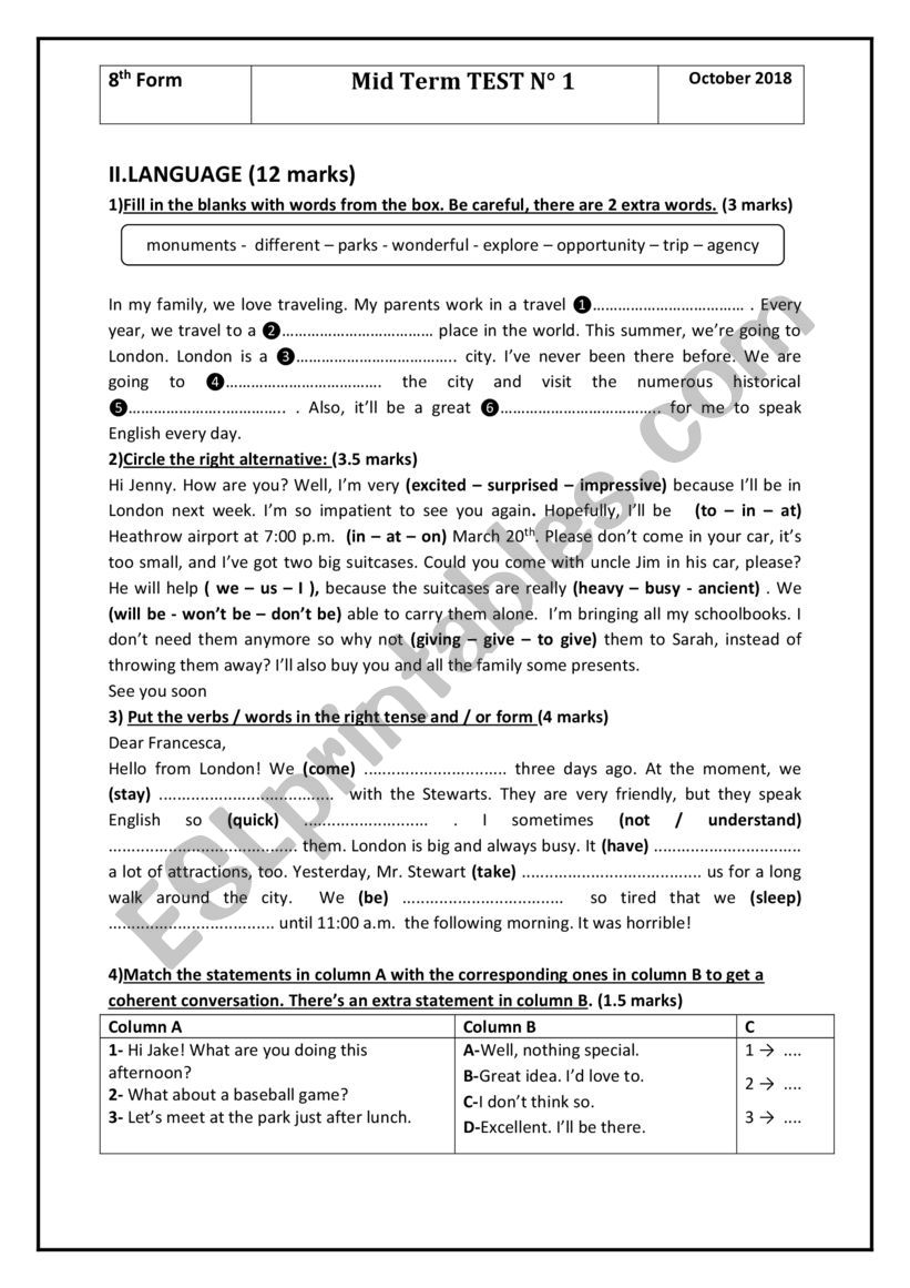 8th form worksheet