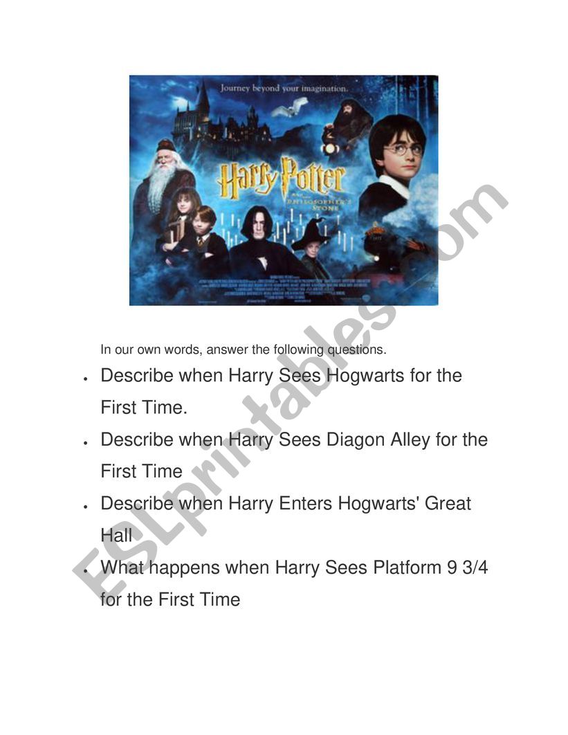 Harry potter description worksheet