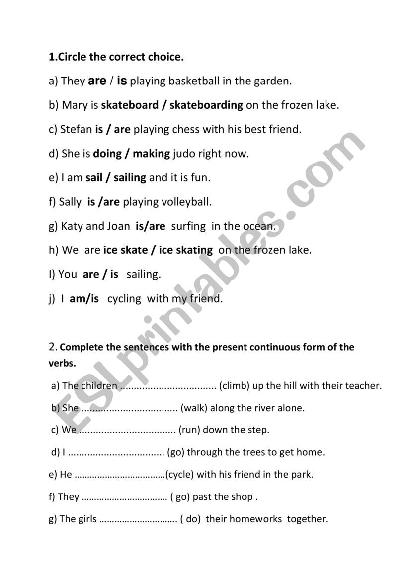 Presen Continuous Tense worksheet