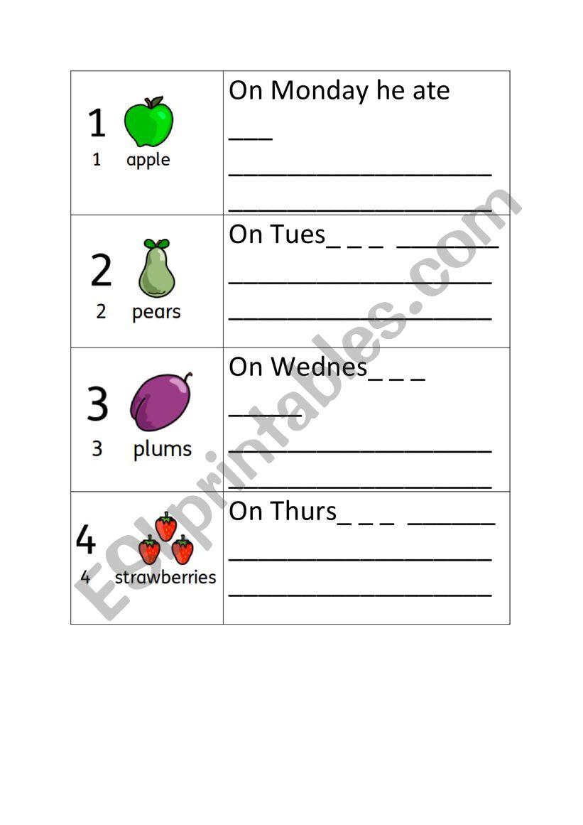 Hungry Caterpillar worksheet